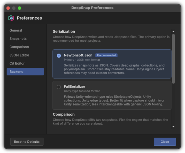 Snapshot backend preferences in DeepSnap