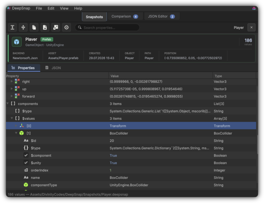 Examine Properties list view